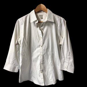L.L.Bean Oxford Button-Down Shirt, Three-Quarter-Sleeve, White Reg Small